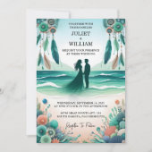 Tribal Aqua Sand Arbeit gestapelte Sea Glass Hochz Einladung (Vorderseite)