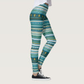 Tribal Aquamarin Blue Muster Streifen Leggings (Rechts)