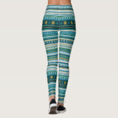 Tribal Aquamarin Blue Muster Streifen Leggings (Rückseite)