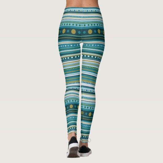 Tribal Aquamarin Blue Muster Streifen Leggings (Rückseite)