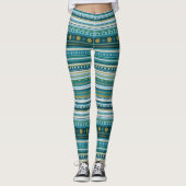 Tribal Aquamarin Blue Muster Streifen Leggings (Vorderseite)