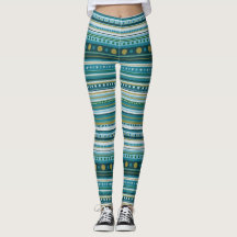 Tribal Aquamarin Blue Muster Streifen Leggings