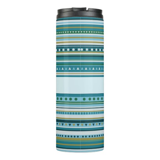 Tribal Aquamarin Blue Stripes Muster Thermal Tumbl Thermosbecher (Rückseite)
