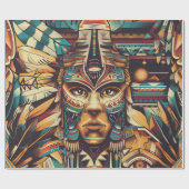 Tribal Aquamarin "Mesoamerican Motif" Matte Wrappi Geschenkpapier (Flach)