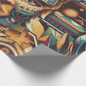 Tribal Aquamarin "Mesoamerican Motif" Matte Wrappi Geschenkpapier (Ecke)