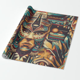 Tribal Aquamarin "Mesoamerican Motif" Matte Wrappi Geschenkpapier