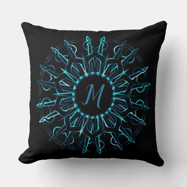 Tribal Aquamarin Sun Throw Pillow Kissen (Vorderseite)