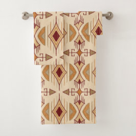 Tribal Arrows, Apricot, Burgund, Tan Badhandtuch Set