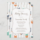 Tribal Arrows Baby Dusche Navy Orange Aquamarin Einladung (Vorne/Hinten)