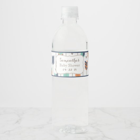 Tribal Arrows Baby Dusche oder Birthday Blue Green Wasserflaschenetikett (Vorderseite)