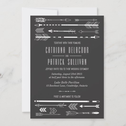 Tribal Arrows Wedding Invitation | Grau Einladung (Vorderseite)