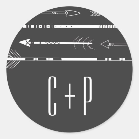 Tribal Arrows Wedding Monogram Sticker | Grau (Vorderseite)
