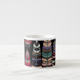 Tribal Art Nahtloses Muster mit Vogelfedern Espressotasse