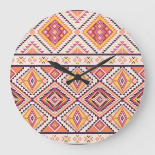 Tribal Aztec gestreift Nahtloser Hintergrund Große Wanduhr