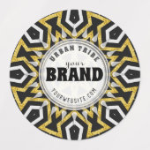 Tribal Aztec Gold Sun Black+White Markenaufkleber Etiketten (Design 1)