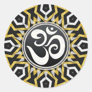 Tribal Aztec Gold Sun Black+White Om Aufkleber