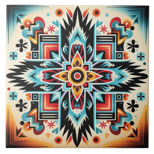 Tribal Aztec Muster geometrisch abstrakt farbig Fliese (Vorderseite)