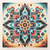 Tribal Aztec Muster geometrisch abstrakt farbig Glasuntersetzer (Vorderseite)
