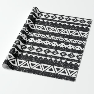 Tribal Aztec Schwarzer Glitzer Weiße geometrische Geschenkpapier
