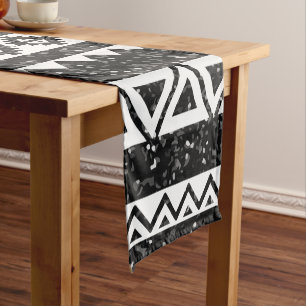 Tribal Aztec Schwarzer Glitzer Weiße geometrische Kurzer Tischläufer