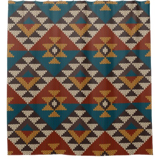Tribal Aztec Wolle stickte Textur. Duschvorhang (Vorderseite)
