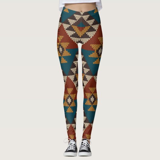 Tribal Aztec Wolle stickte Textur. Leggings (Vorderseite)