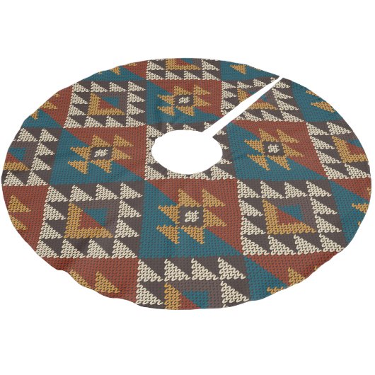 Tribal Aztec Wolle stickte Textur. Polyester Weihnachtsbaumdecke (Schrägansicht)