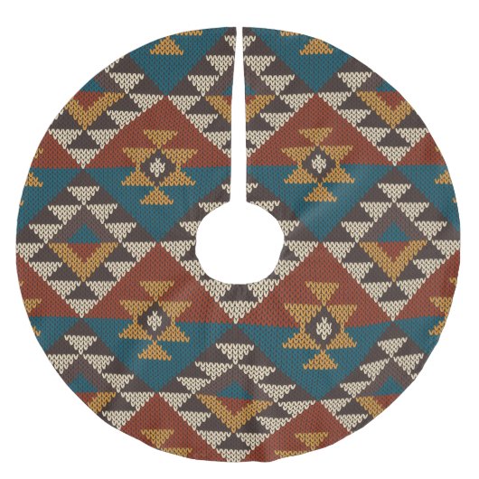 Tribal Aztec Wolle stickte Textur. Polyester Weihnachtsbaumdecke (Vorderseite)