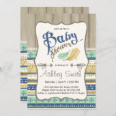 Tribal Baby Dusche Rustic Baby Dusche Blue Gold Einladung (Vorne/Hinten)