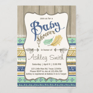 Tribal Baby Dusche Rustic Baby Dusche Blue Gold Einladung