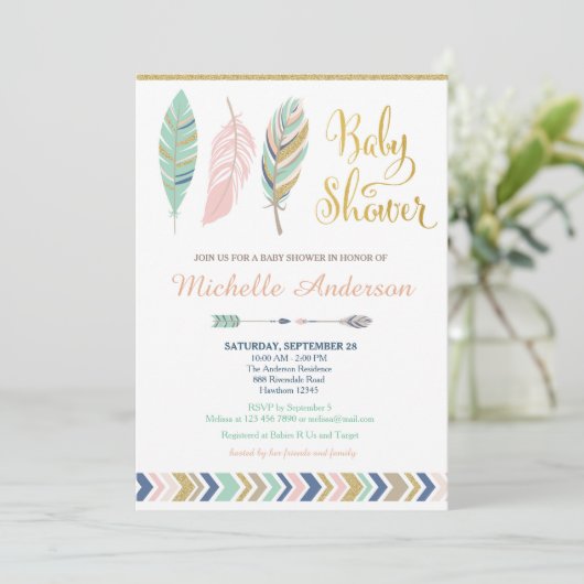 Tribal Baby Shower Einladung / Boho Baby Shower (Stehend Vorderseite)