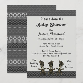 Tribal Baby Shower Grau Abstrakt Fertilitätstanz Einladung