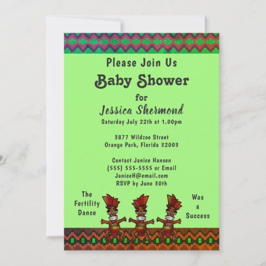 Tribal Baby Shower Green Abstrakt Fertilitätstanz Einladung (Vorderseite)
