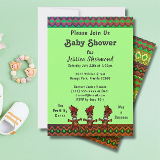 Tribal Baby Shower Green Abstrakt Fertilitätstanz Einladung