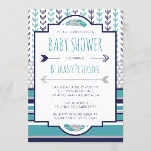 Tribal Baby Shower Invasion, Aztec, Arrows, BOHO Einladung