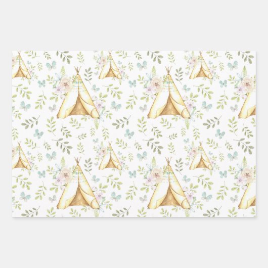 Tribal Baby Wrapping Paper Flachblatt Set 3 Geschenkpapier Set (Vorderseite 2)