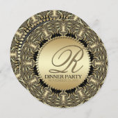 Tribal Baroque Goldenes Abendessen Party (rund) Einladung (Vorne/Hinten)