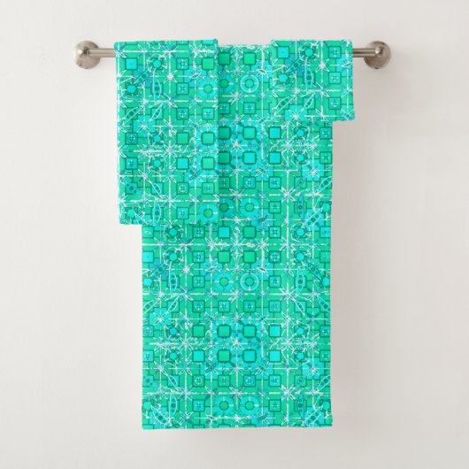 Tribal Batik - Aqua und Türkis mit Weiß Badhandtuch Set (Insitu)