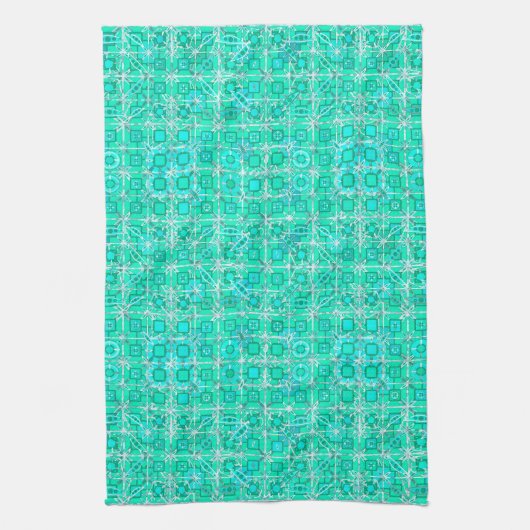 Tribal Batik - Aqua und Türkis mit Weiß Geschirrtuch (Vertikal)