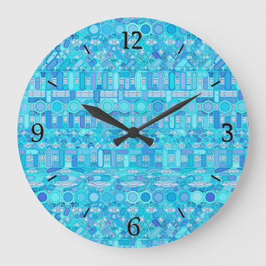 Tribal Batik - Blautöne Große Wanduhr (Vorderseite)