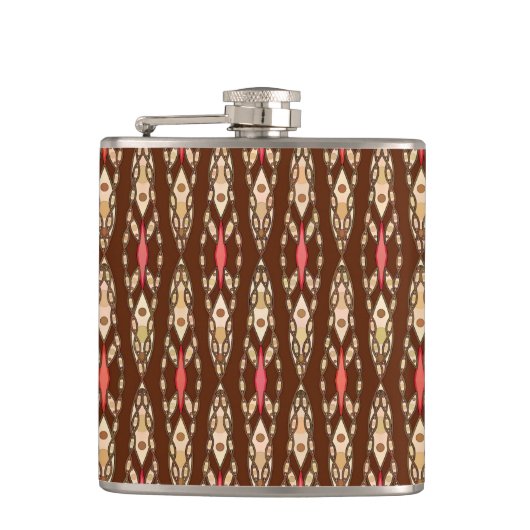 Tribal Batik - Brown, Tan und Coral Flachmann (Vorderseite)