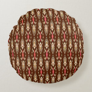 Tribal Batik - Brown, Tan und Coral Rundes Kissen