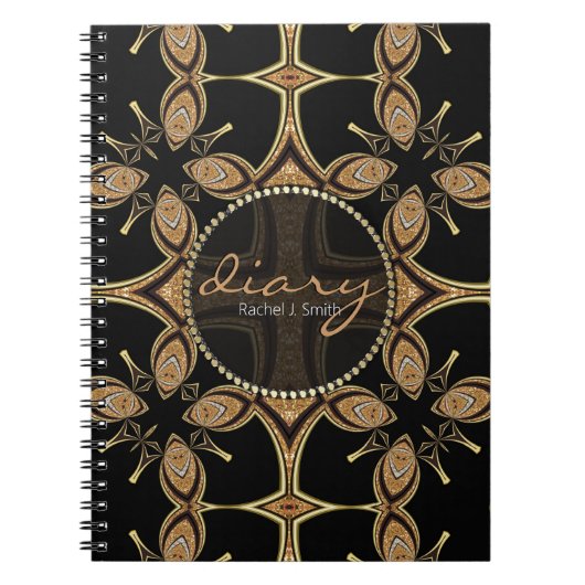 Tribal Batik Butterfly Black Gold Diary Notebook Notizblock (Vorderseite)