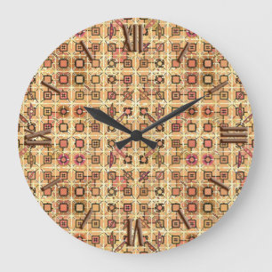 Tribal Batik - chocolate brown and camel tan Große Wanduhr