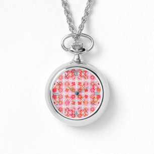 Tribal Batik - Erdbeere in Rosa und Rot Armbanduhr