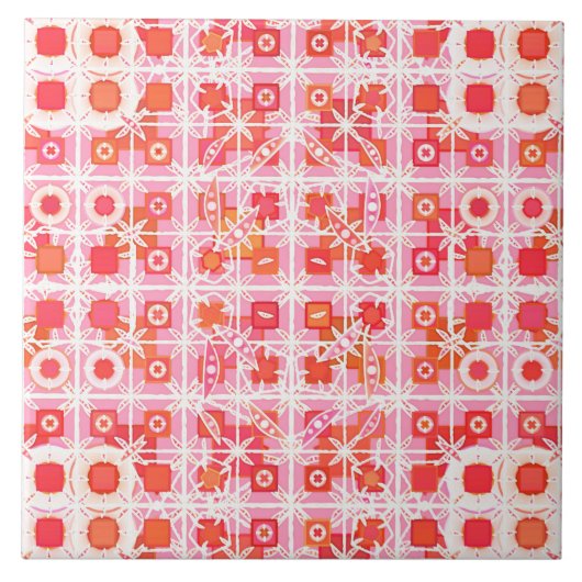 Tribal Batik - Erdbeere in Rosa und Rot Fliese (Vorderseite)