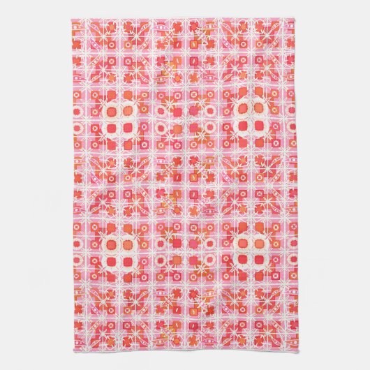 Tribal Batik - Erdbeere in Rosa und Rot Geschirrtuch (Vertikal)