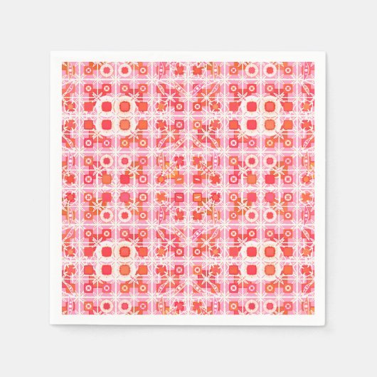 Tribal Batik - Erdbeere in Rosa und Rot Serviette (Vorderseite)