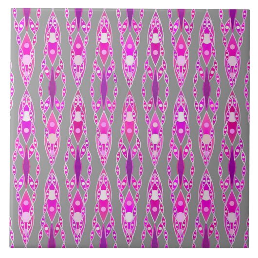 Tribal Batik - Fuchsia Pink, Violet und Grau Fliese (Vorderseite)