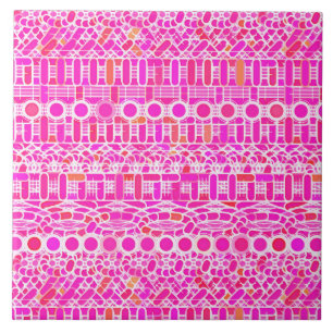 Tribal Batik - Fuchsienrosa, Magenta und Korallen Fliese